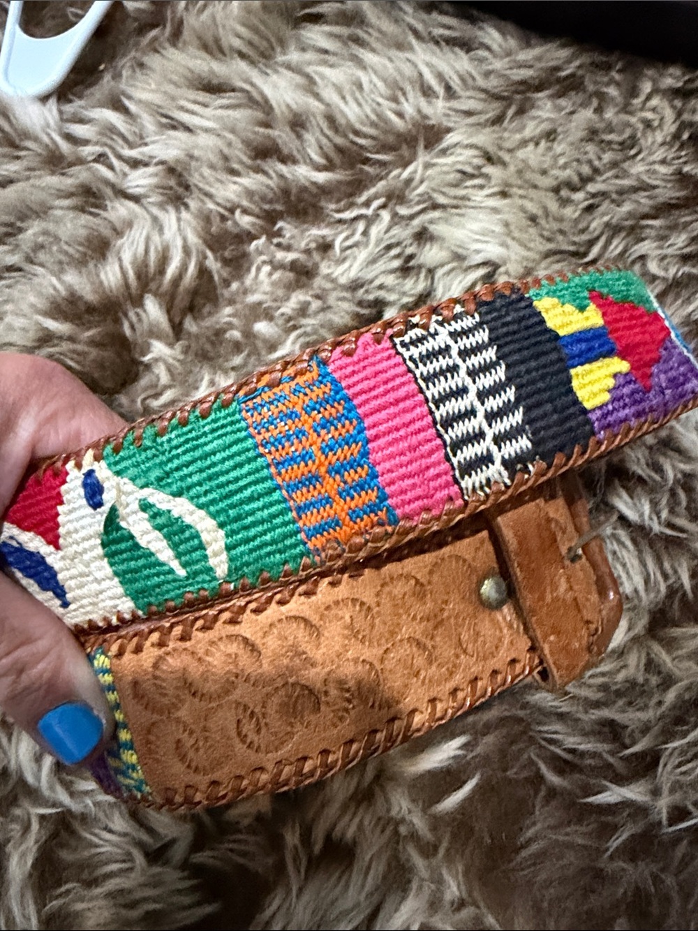 Vintage Leather Belt with Stitching SO CUTE Size 32